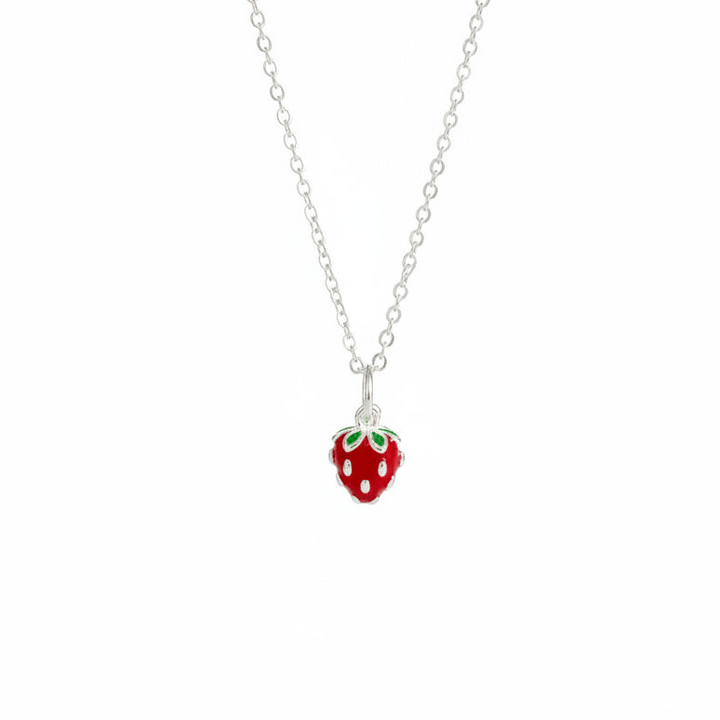 Silberne Erdbeer Halskette mit kleinem Anhänger, Erdbeer Charm für junge Frauen und Kinder von Alicia&