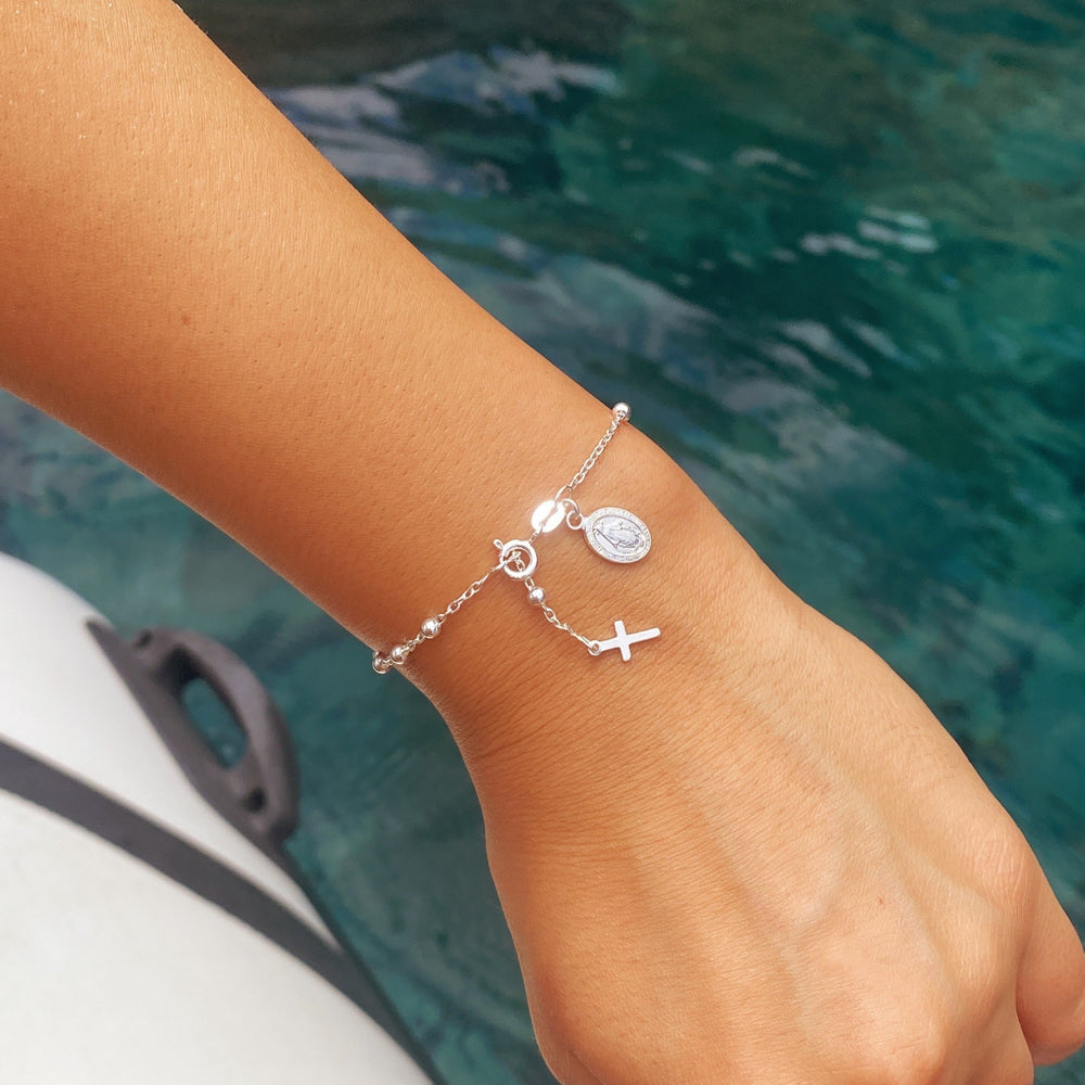 Silber Armband mit Kreuz Damen, Vintage Armband mit Münze Sterling Silber, wasserfester Schmuck Frauen Armbänder mit Coin