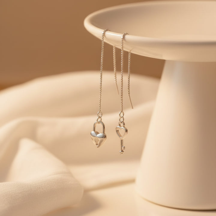 Lock &amp; Key Threaded Earrings - Alicia&