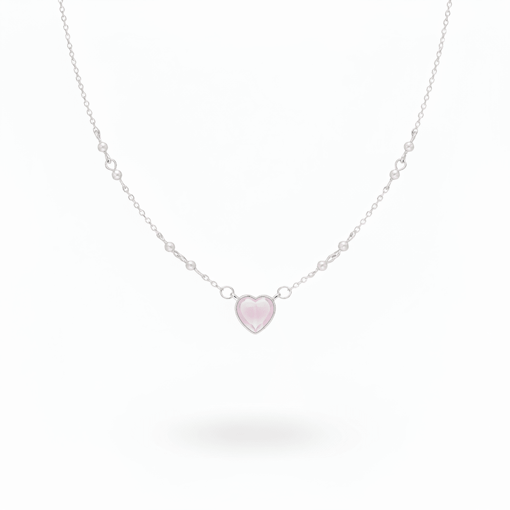 Echt silberne Halskette mit rosa Herz Anhänger und Perlen, Silberschmuck für junge Frauen und Mädchen, Schmuck