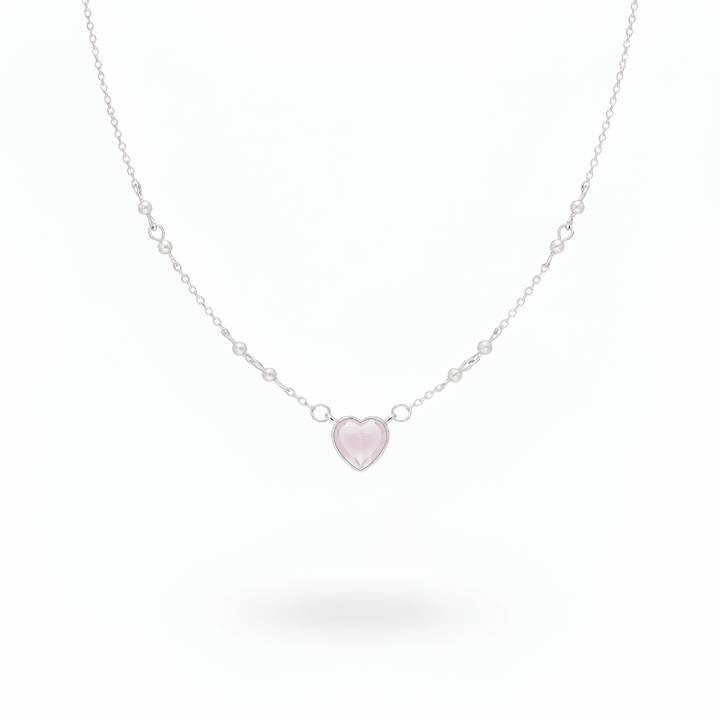Echt silberne Halskette mit rosa Herz Anhänger und Perlen, Silberschmuck für junge Frauen und Mädchen, Schmuck