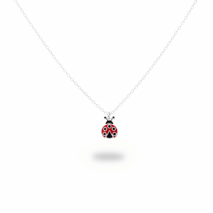 Silberne Kinderschmuck Halskette aus 925 Sterlingsilber mit Marienkäfer Anhänger, Emaille Schmuck für Mädchen und Jungen