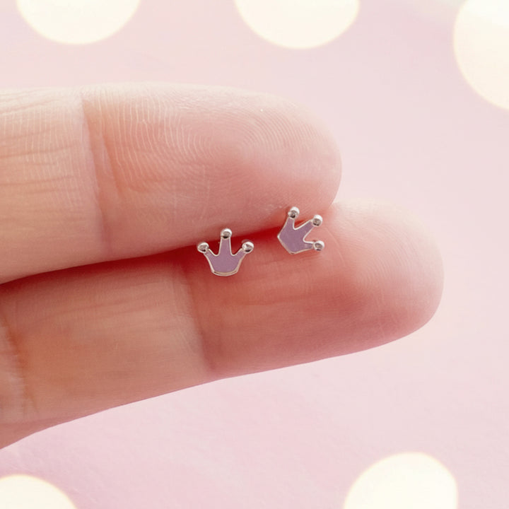 Waterproof silver earrings, mini sterling silver stud earrings, small crown earrings, special silver jewelry from Alicia&