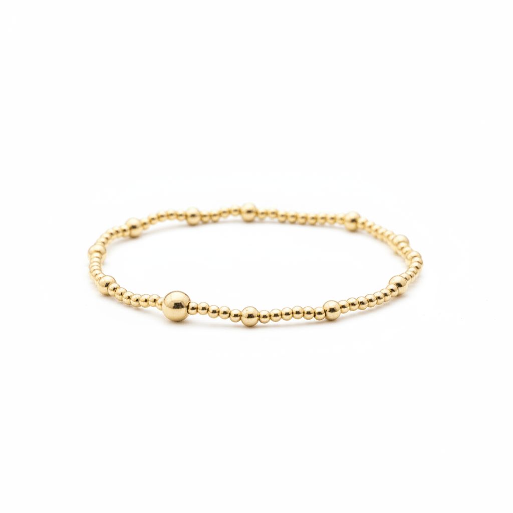 Goldenes Perlenarmband stretch aus vergoldetem Edelstahl, flexible Größe, Freundschaftsarmband, Mädchenarmband