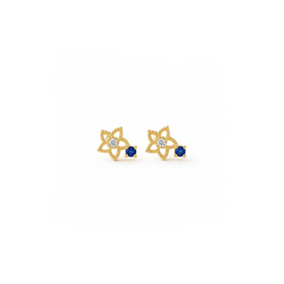 Gold Ohrstecker mit blauem Stein, Sternchen Ohrringe gold, kleine Ohrstecker mit Stein, Stern Ohrringe Stecker Damen, Mandala