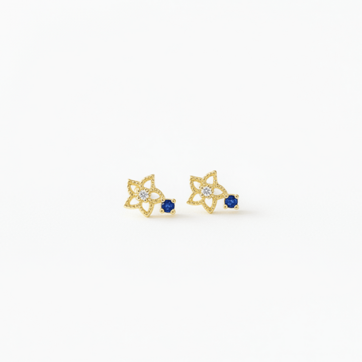 Gold Ohrstecker mit blauem Stein, Sternchen Ohrringe gold, kleine Ohrstecker mit Stein, Stern Ohrringe Stecker Damen, Mandala