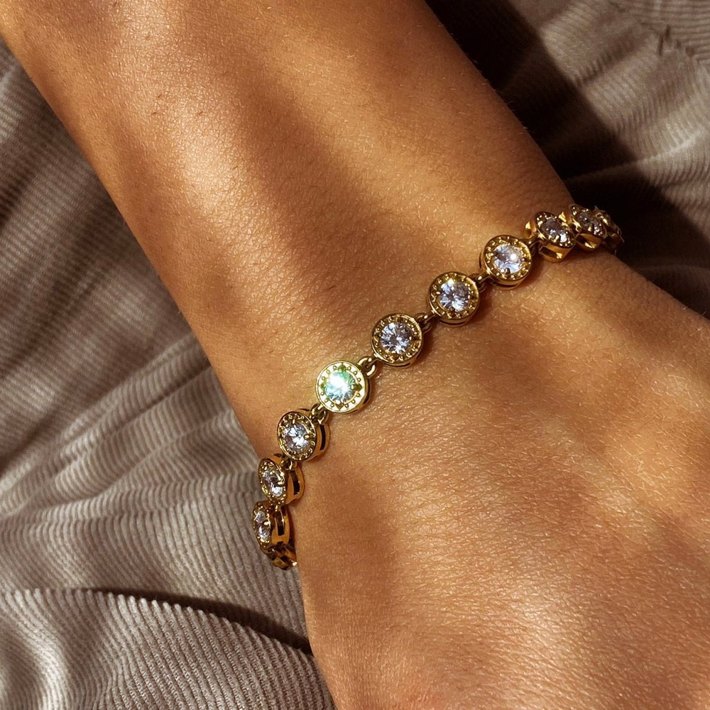 Glitzerndes Armband aus vergoldetem Edelstahl, wasserfest für Alltag und Urlaub und besondere Anlässe