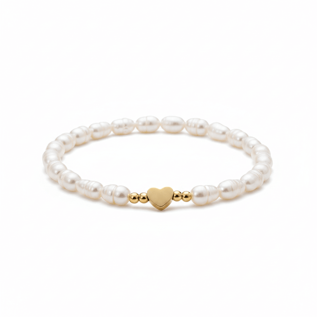 Perlenarmband mit goldenem Herz aus Edelstahl, Freundschaftsarmband, Geschenk für Frau zum Jahrestag, Geburtstag