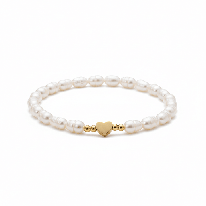 Perlenarmband mit goldenem Herz aus Edelstahl, Freundschaftsarmband, Geschenk für Frau zum Jahrestag, Geburtstag