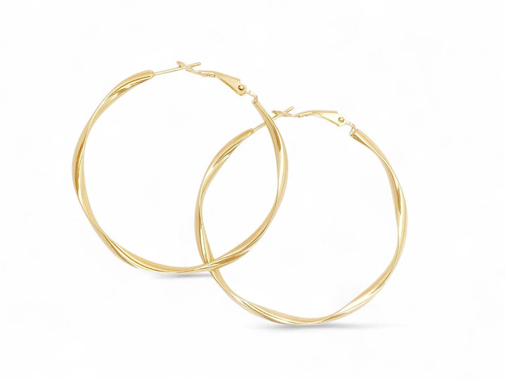 Twisted Gold Creolen 50 mm aus vergoldetem Edelstahl als schöne Schmuck Geschenk Idee, große Ohrringe für Frauen - ALICIA&