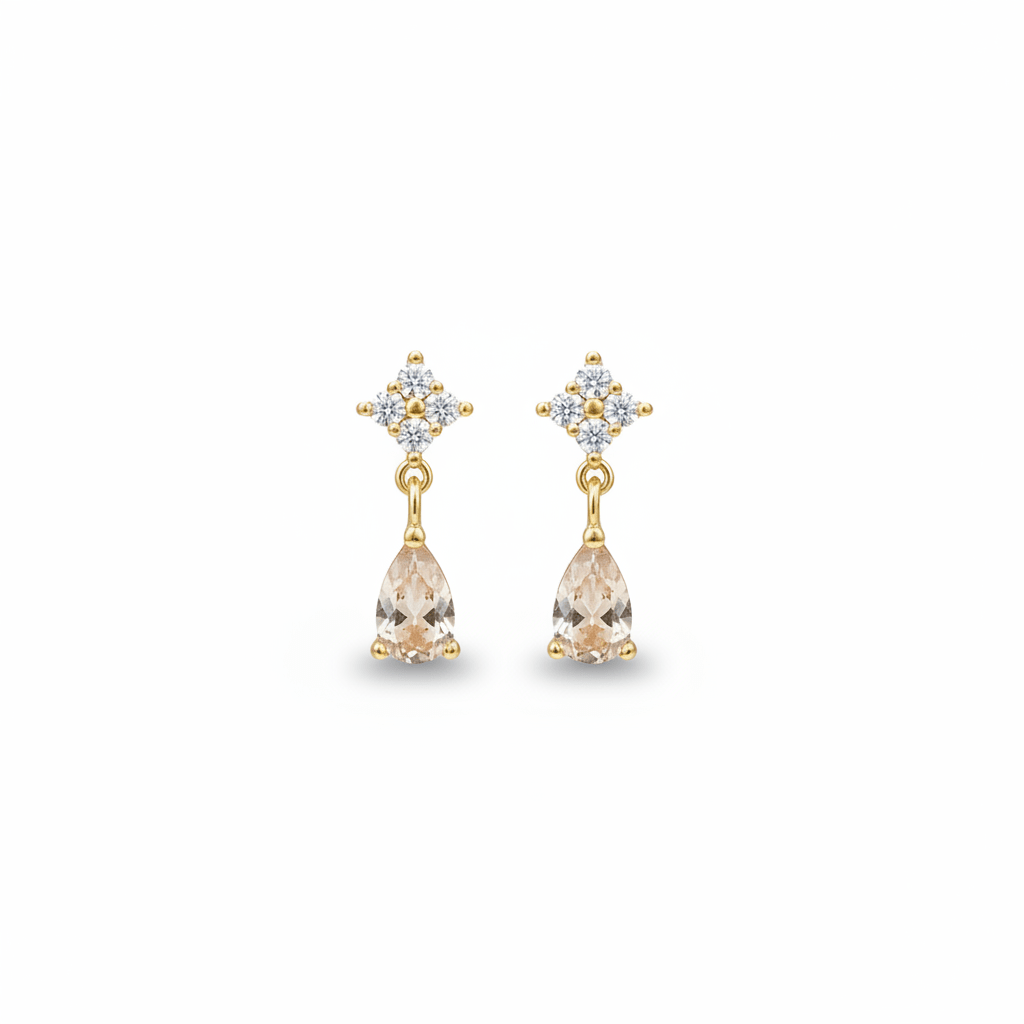 Goldene Vintage Ohrringe aus 925 Silber, Glitzer Ohrstecker mit kleinem Anhänger Kristall Tropfen, hautfreundlicher Schmuck