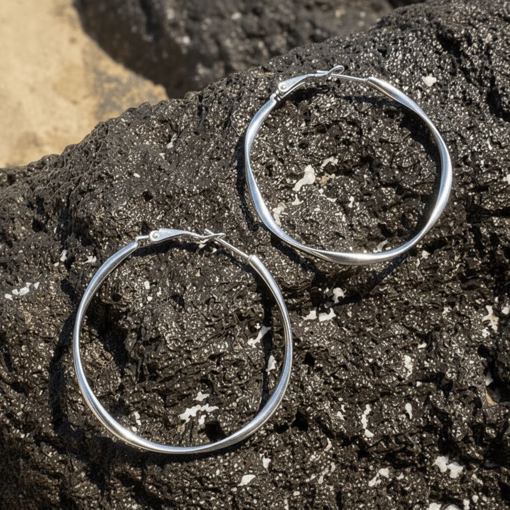 Wasserfeste Silber Hoops aus gedrehtem Edelstahl, große Creolen für Frauen, antiallergene Ohrringe Mädchen