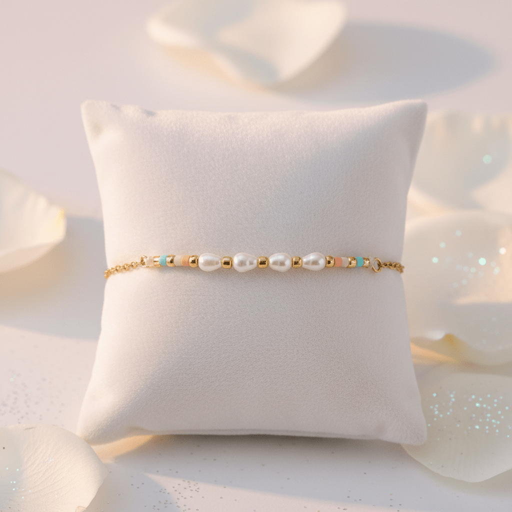 Süßes Armband für Freundin gold mit bunten Perlen aus wasserdichtem Edelstahl, online bestellen
