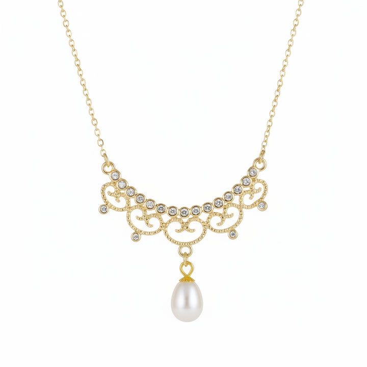 Zarte vergoldete Halskette aus 925 Sterlingsilber mit romantischem Perlen Anhänger, festlicher Schmuck für junge Frauen, Hochzeit, Party