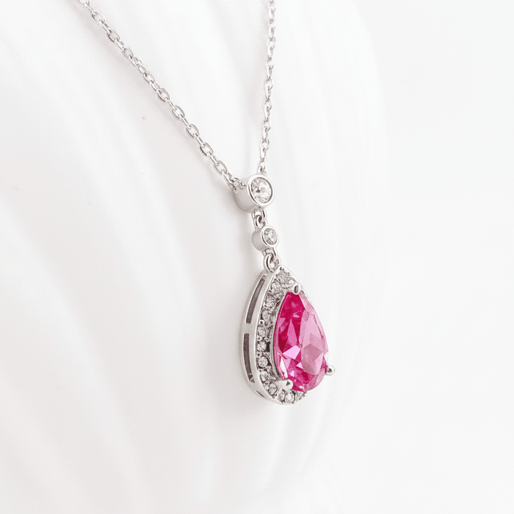 Silberne Vintage Halskette mit pinkem Stein, Kristall Schmuck, Strass Kette für junge Frauen und Teenager