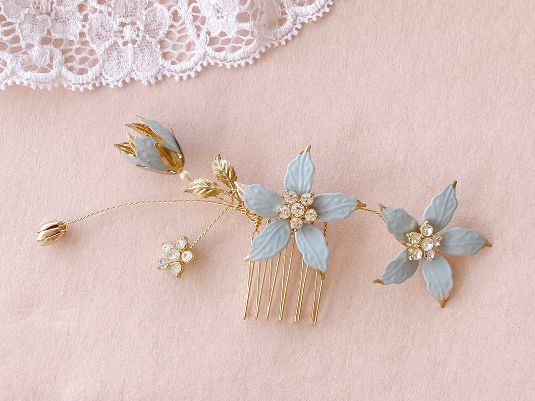 Brautschmuck mit blauen Blumen für Gartenhochzeit, Naturhochzeit, Boho Bride von Alicia's Diary