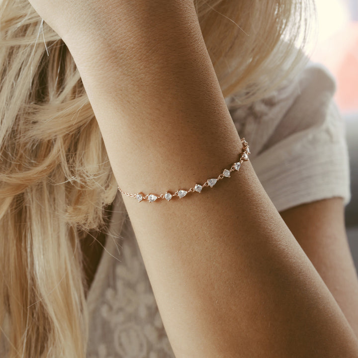 Zartes Armband mit Strass, Glitzer Boho Armband, romantisches Armkettchen aus 925 Silber, wasserfester Schmuck der nicht abfärbt, nicht verfärbt