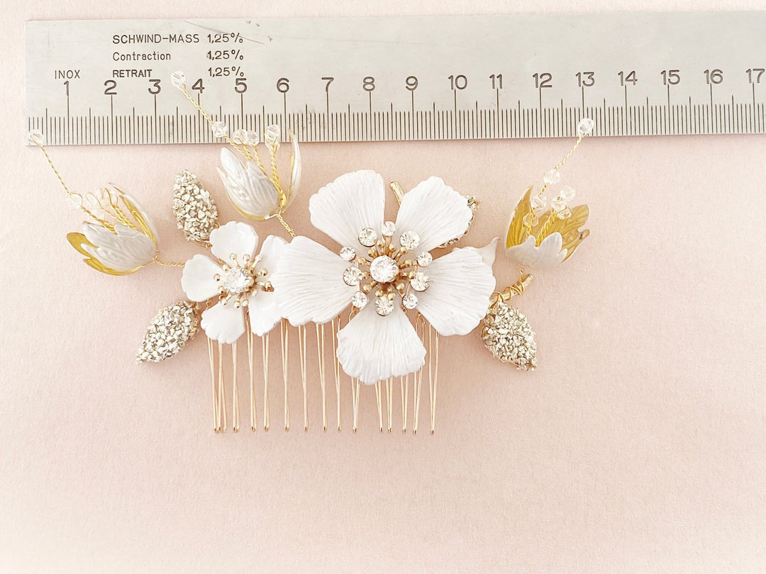 Brauthaarschmuck Haarschmuck gold rosa Hochzeit Brautschmuck Blumen Perlen Kamm Haarnadel Kopfschmuck Braut Haarclip Steckkamm Blüte - kissedby.shop